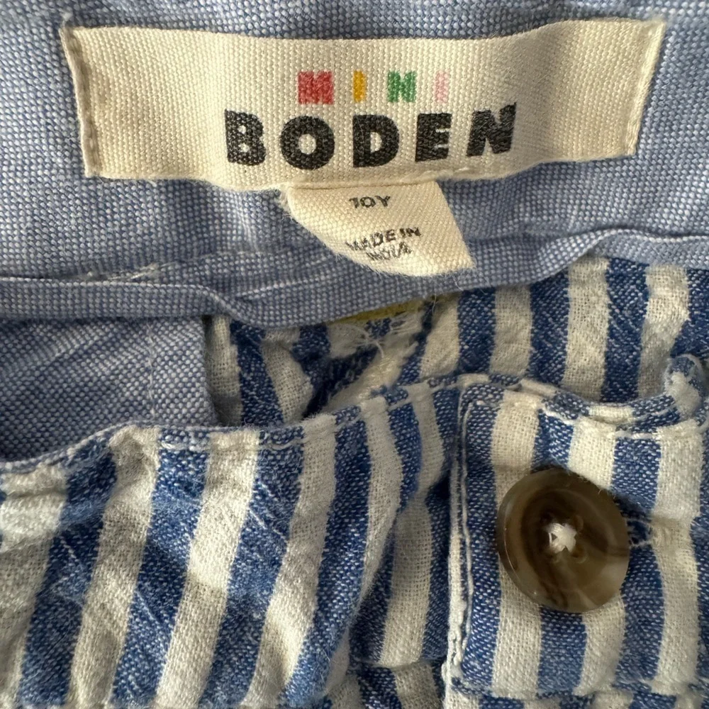 Mini Boden Blue & White Boys Seersucker Shorts w Adjustable Waist Size 10 Years